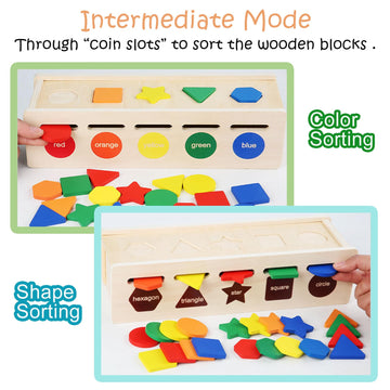 Loyuegiyo Montessori Toys,Wooden Sorting&Matching Toy For Kid Toddler 1-3 Year Old, Baby Toys 12+ Months,Color&Shape Learning Game Educational Toys For 1,2,3 Year Old Boys Girls Children