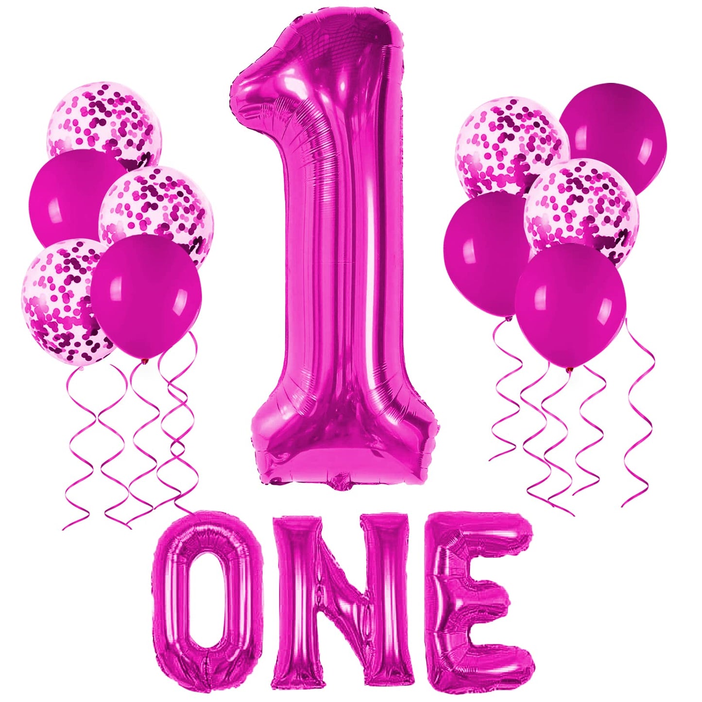 Large - One Balloon For First Birthday, 40 Inch Number 1 Balloon, 1St Birthday Balloons, Confetti Balloons, 1 Balloon 1St Birthday Decorations For Boys, 1 Year Old Balloon (Rose Red)