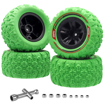 GOUPRC 12mm Hex RC Wheel Tires Set, 3.26 * 1.67 Inches 4PCS Swamp Claw Mud Terrain Tires Accessories for 1/14 1/16 RC Car Crawle