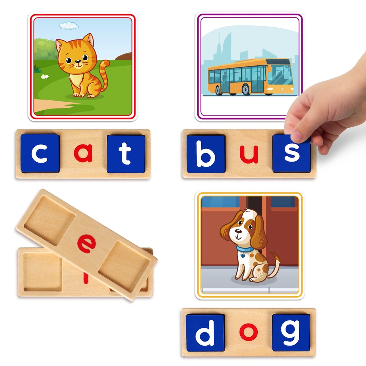 Learnign Toys For 2 3 4 5 6 Years Old Boys Girls, Wooden Cvc Reading Spelling Game For Kids, Preschool Kindergarden Learning Activities, Educational Toys Gifts For 2-4 3-5 4-6 Year Old Kids