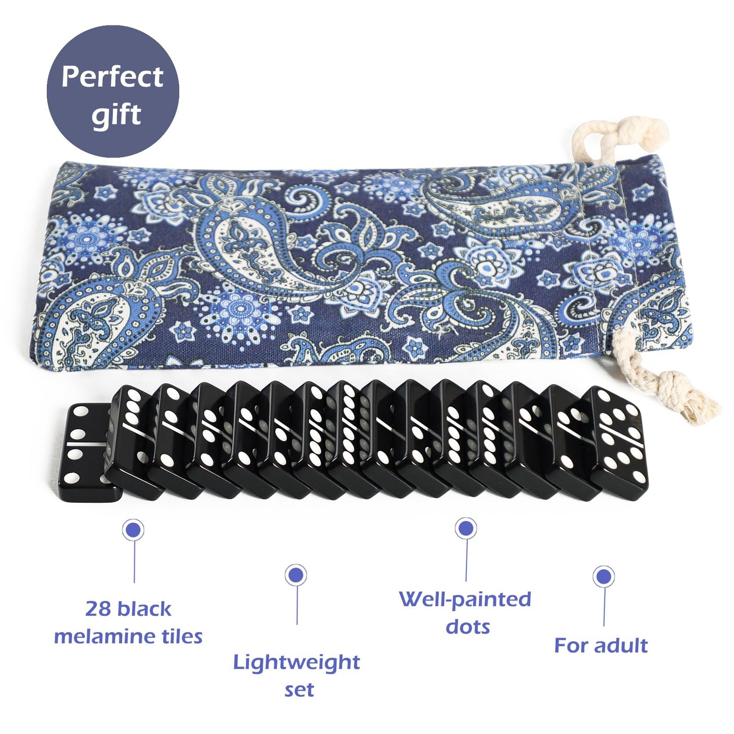 Gustaria Dominoes Set For Adults, Double Six Domino & Tile Games, Domino Set With 28 Large Tiles & Portable Bag, For Classic Family/Travel Board Game (2-4 Players)
