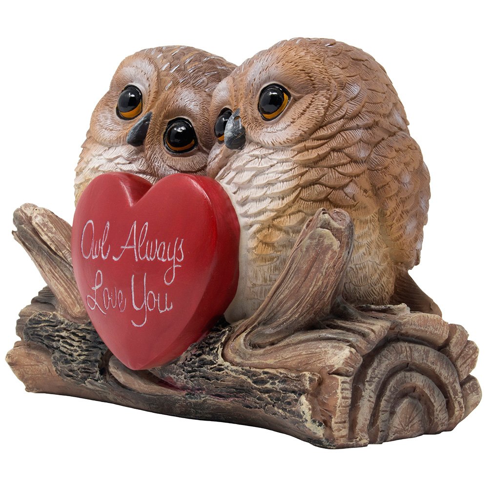 Romantic Owl Always Love You Figurine With Red Heart And Two Decorative Owls On Log For Cute Girl'S Bedroom Decor Statues For Wife & Valentine'S Day Gift Ideas For Girlfriend