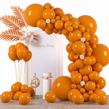 Voircoloria 130Pcs Burnt Orange Balloons Different Sizes 18'' 12'' 10'' 5'' Retro Orange Latex Balloon Garland Arch Kit For Birt