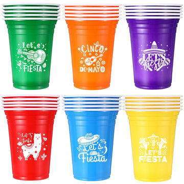 Ziliny 30 Pack Lets Fiesta Cups Mexican Party Supplies Cinco De Mayo 12 oz Disposable Plastic Cups for Taco Baby Shower Birthda
