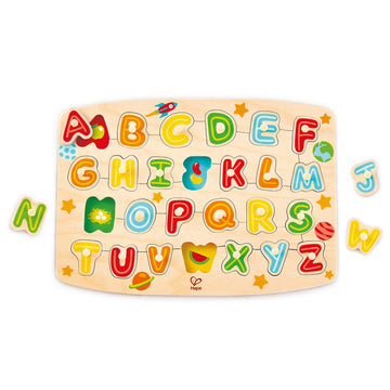 Hape Multicolor Alphabet Peg Puzzle Game - Educational Toy for Kids, 5'' x 2'' Size, Perfect for Learning and Play