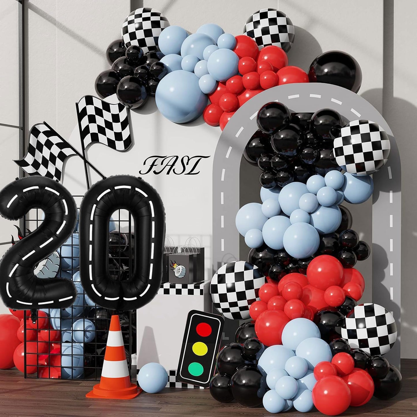 Race Car Birthday Balloons Decorations, 40 Inch Racetrack Black Number 0 Balloon, Large Mylar Black 0 Balloon For 10St Birthday