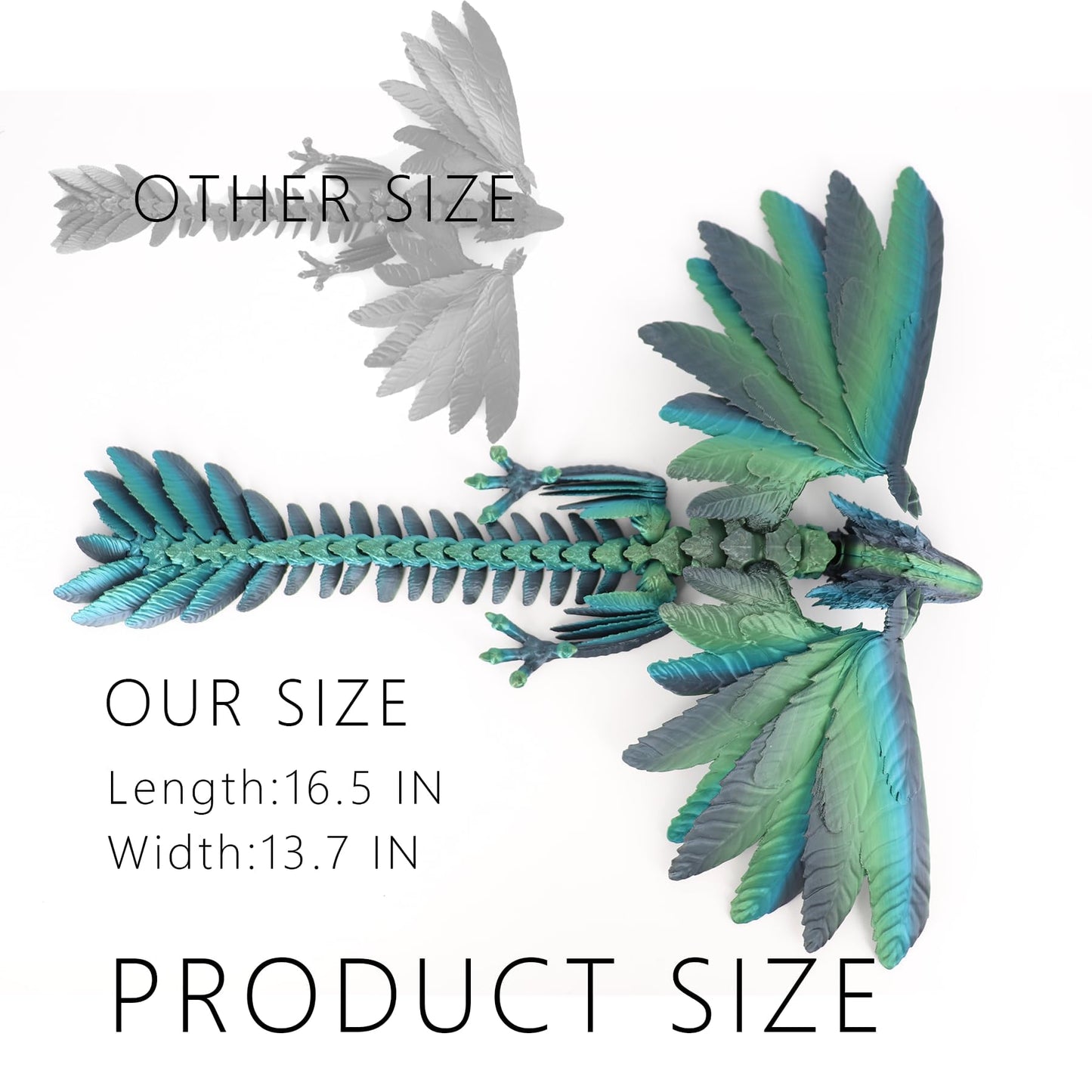 ACOCOFE 3D Printed Dragon Feathered Wyvern Dragon Toys,16 inch Large Fidget Articulated Dragon with Wings,Large Desktop Pet 3D P