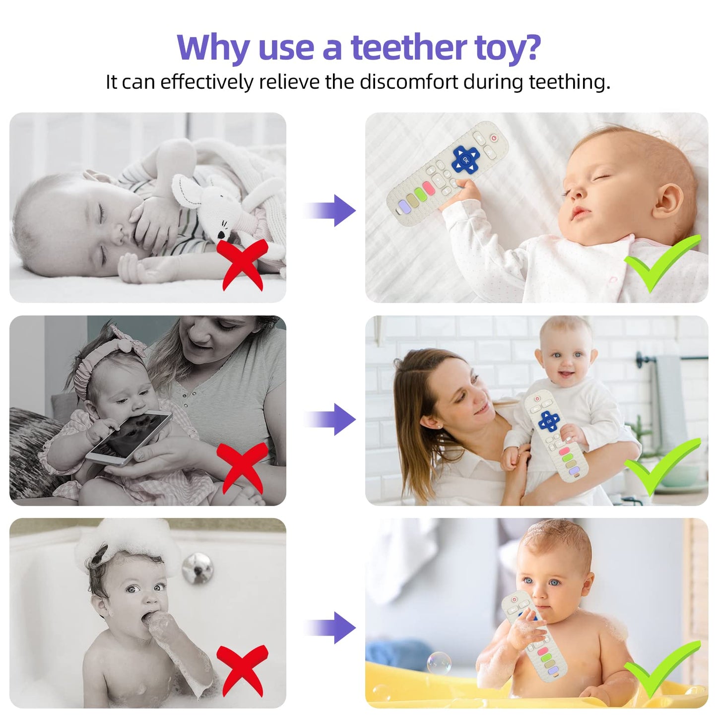 Chuya Silicone Baby Teether Toy Tv Remote Control Shape Chew Toy For Babies 3+ Months, Teething Relief Baby Toys For Infants (White)