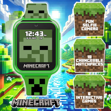 Minecraft Kids Smartwatch - Interactive Led Screen Watch With 10 Custom Watch Faces, Games, Camera, Alarm, Step Tracker & More - Fun Tech Gift For Boys And Girls - Fits Wrists 5.5'' To 8.0'
