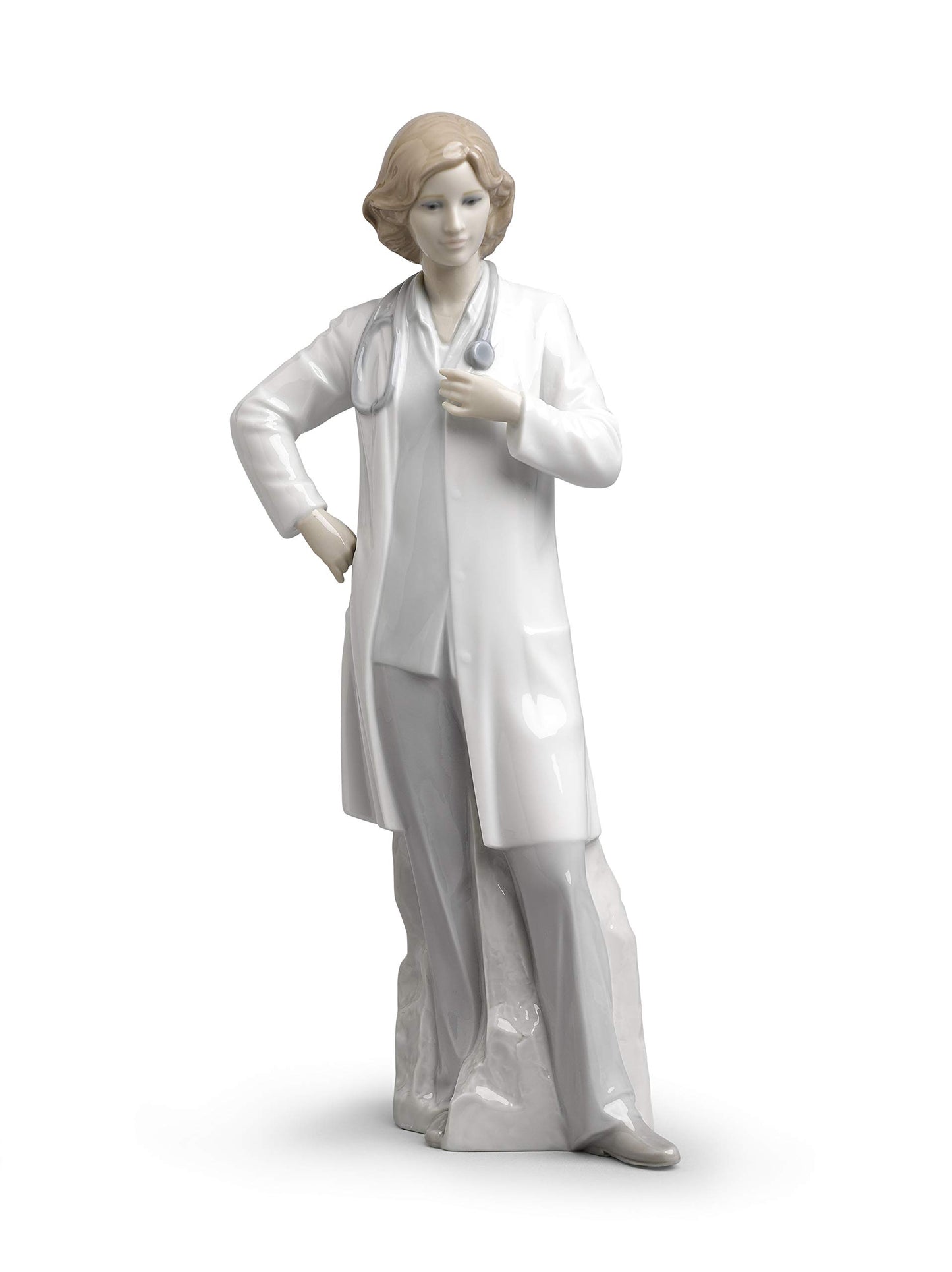 Lladró Glossy Porcelain Female Doctor Figurine. Decorative Porcelain Woman Figure.