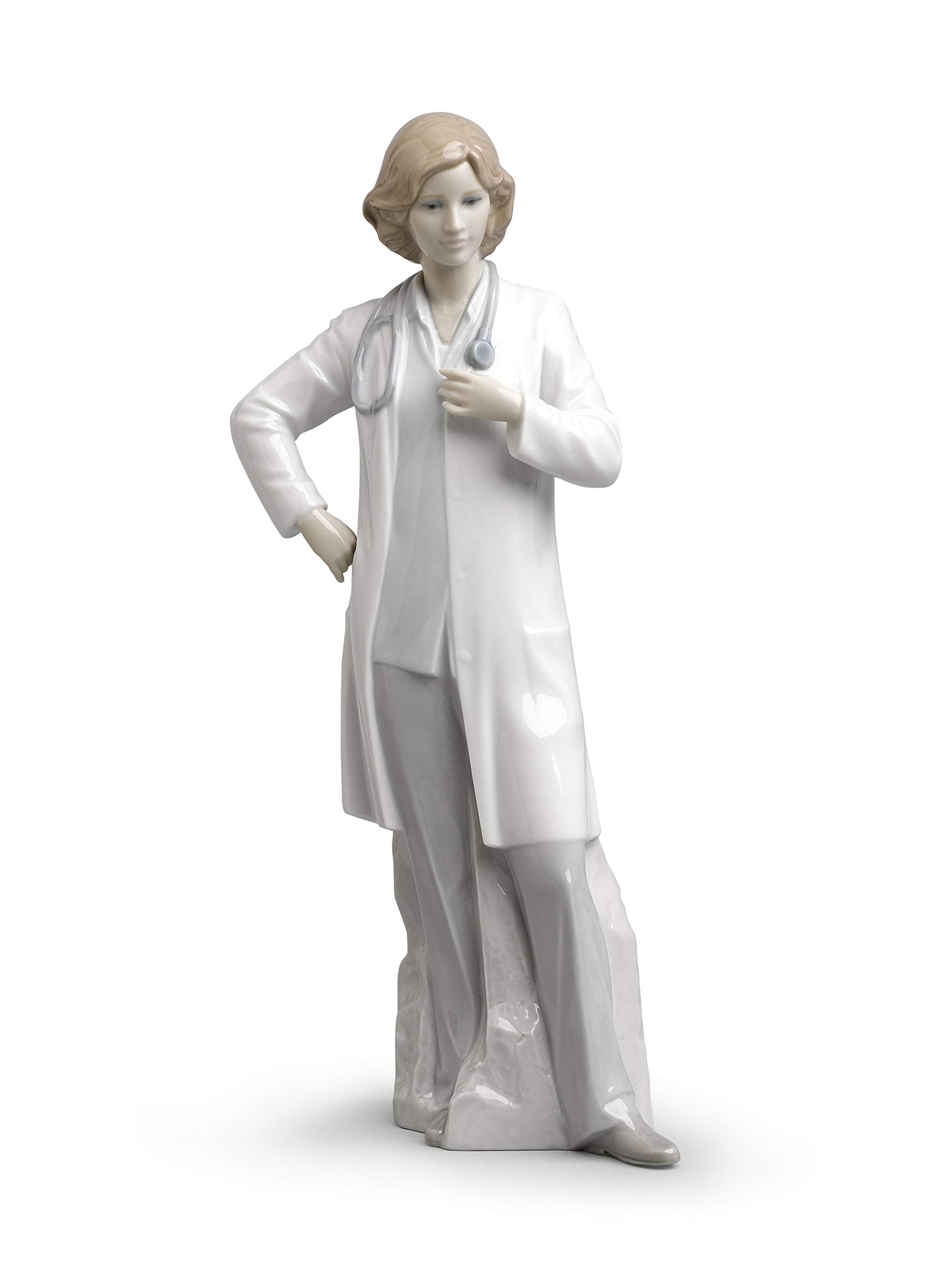 Lladró Glossy Porcelain Female Doctor Figurine. Decorative Porcelain Woman Figure.
