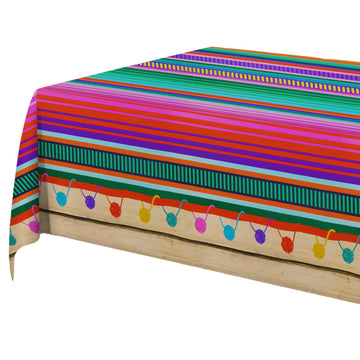 3Pcs Fiesta Tablecloth For Mexican Themed Party Decorations, Plastic Tablecover Multicolor Style For Fiesta Birthday, Taco Night