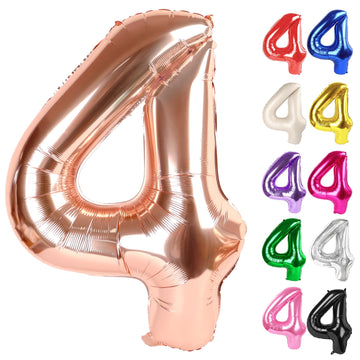 Rose Gold Number 4 Balloon 40 Inch, 4 Balloon Number, 4Th Birthday Decorations, Rose Gold Party Supplies For Boys Girls