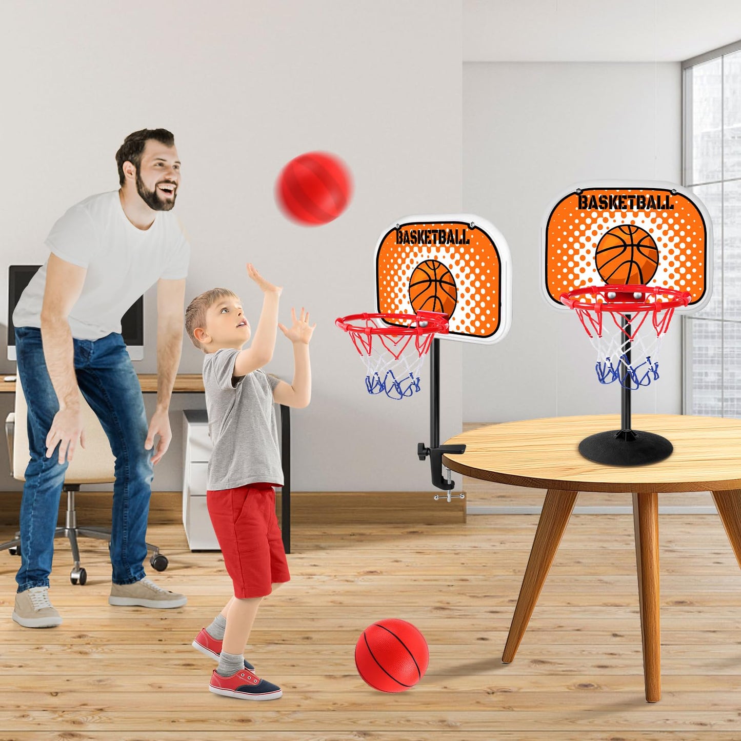 2 in 1 Mini Tabletop Basketball Hoop Indoor Desktop Basketball Hoop Set with Clips and Suction Cup with Two Balls  Portable Mini Hoops for Desk Table Office Bedroom Basketball Toys for Kids and mature-themed