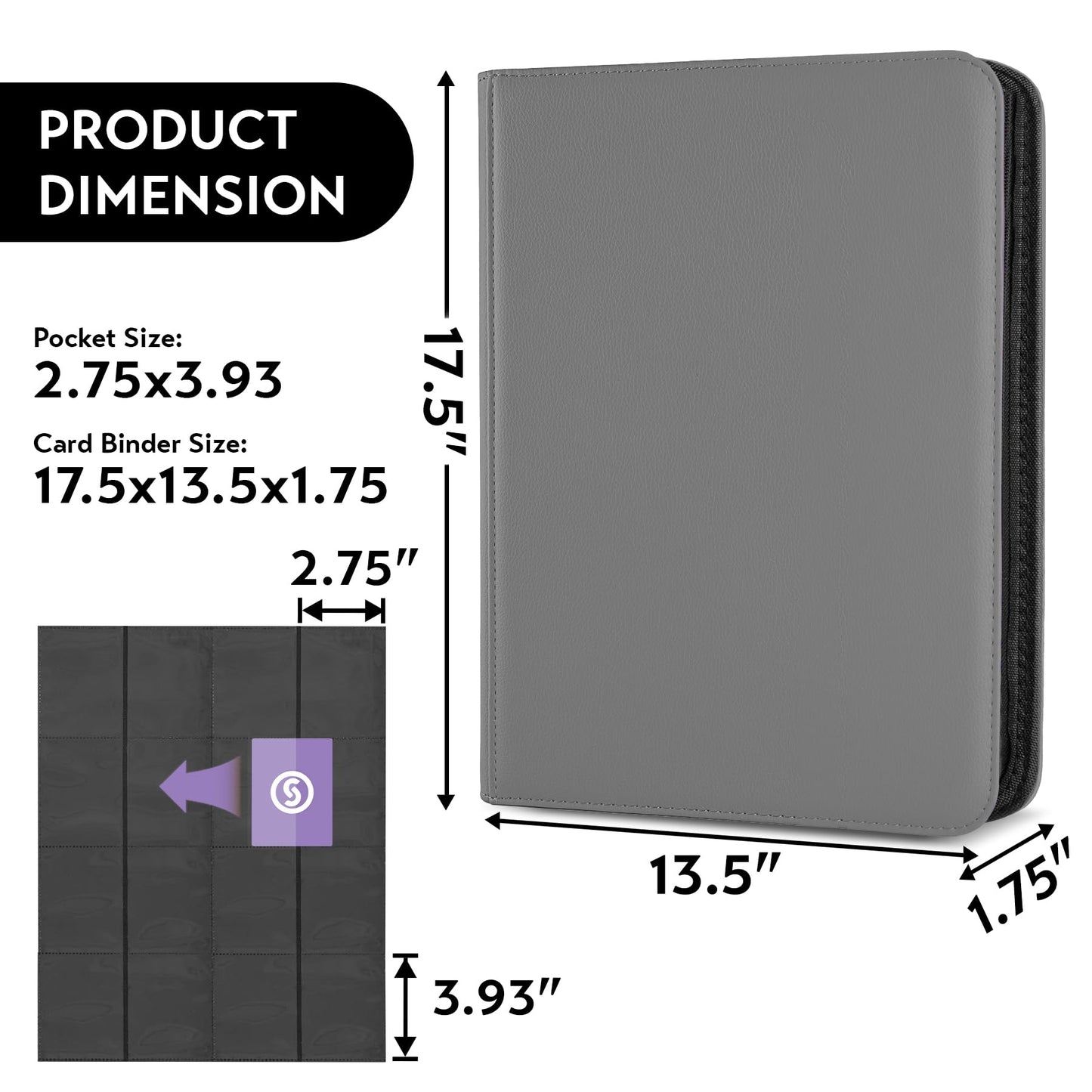 1000+ Pockets Trading Card Binder  enhanced 16 Pocket Card Binder  Ringless Side Loading Collection Album Holder Folders for MTG  TCG  Game Cards & Sports Cards (Grey)