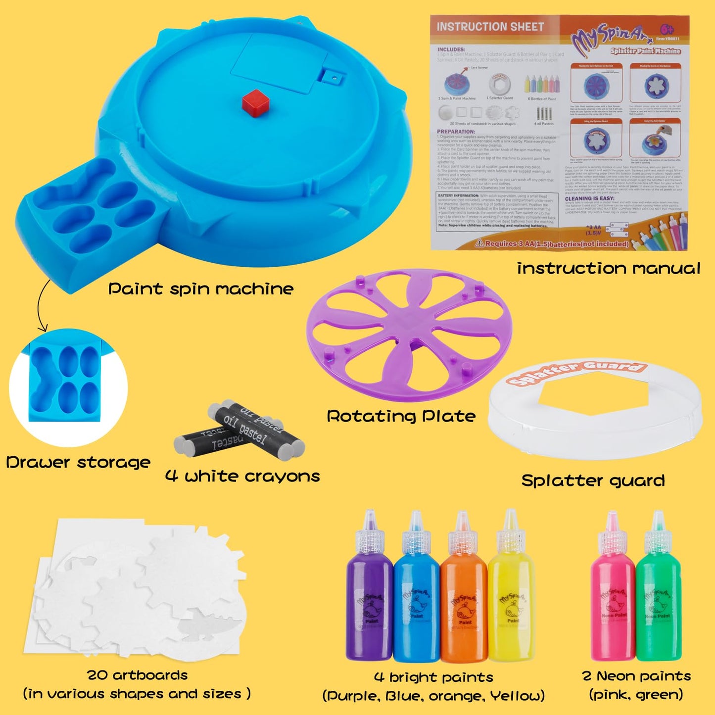 Wings Giant Paint Spin Art Machine Kit for Kids, Paint Spinner with Splatter Guard, Thicker Painting Spinner Arts & Crafts Gifts