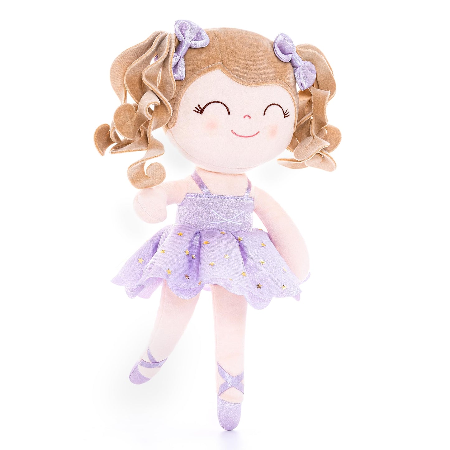 Gloveleya Baby Dolls Soft Snuggly Curly Hair Ballerina Doll First Baby Girl Gifts Plush Ballet Doll with Lace Mesh Dress Purple