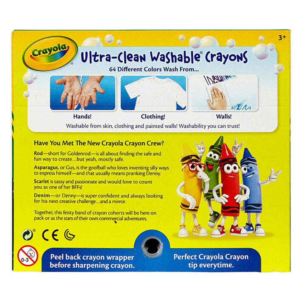 Crayola Ultra Clean Washable Crayons, Built in Sharpener, 64 Count, Kids at Home Activities