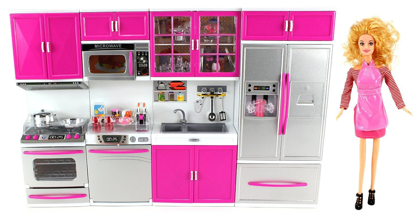 Doll Playsets My Modern Kitchen 32 Full Deluxe Kit with Lights and Sounds, 21 x 13.8 x 4 -Inches.