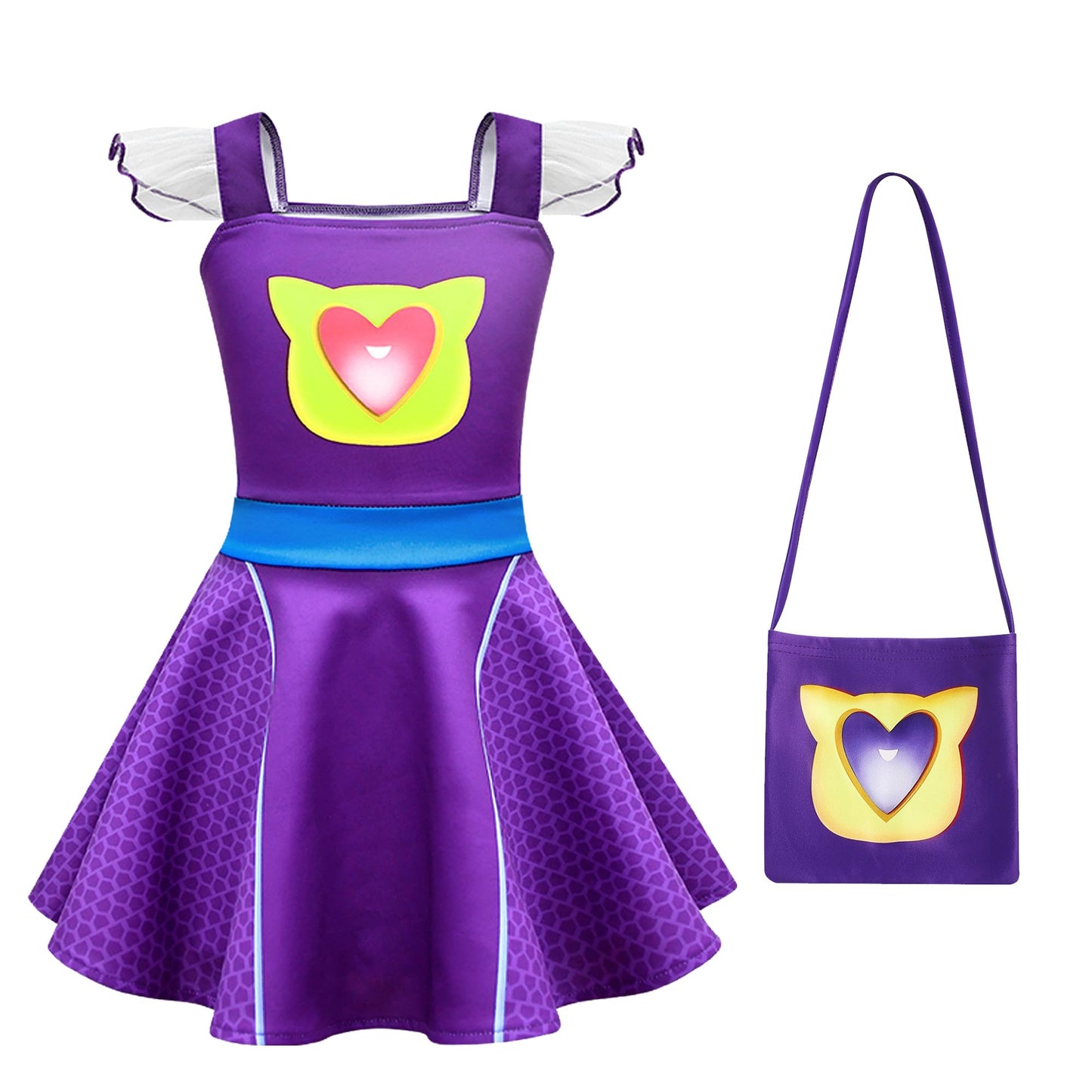 Yodison Superhero Dress Ruffle Sleeve Casual Kitties Dresses For Halloween Birthday Party Cosplay With Accessories For Fans (140