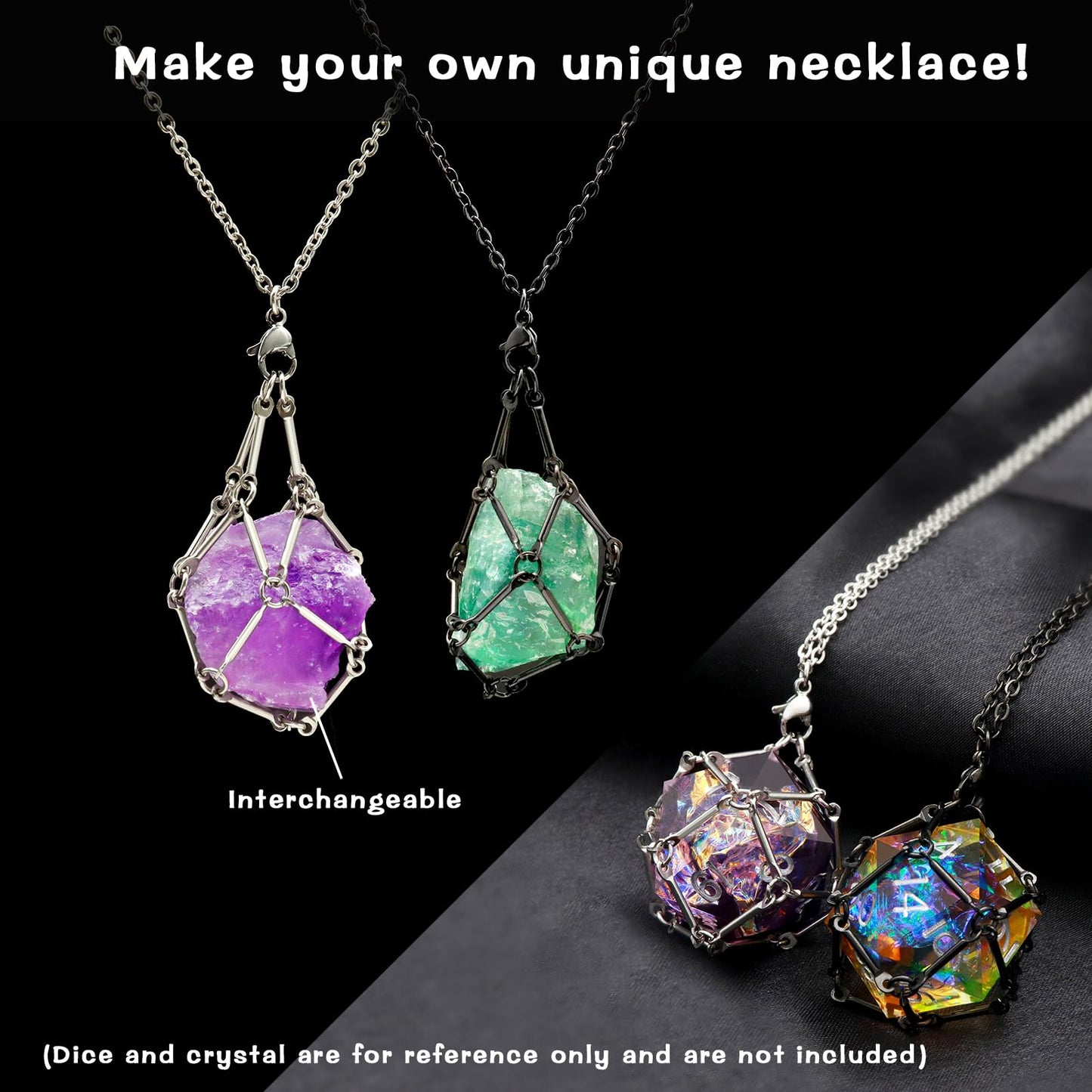 PJOY DND Necklace Empty Dice Cage for D20 Dice D&D Dungeons and Dragons Gamers DND Gifts-Silver