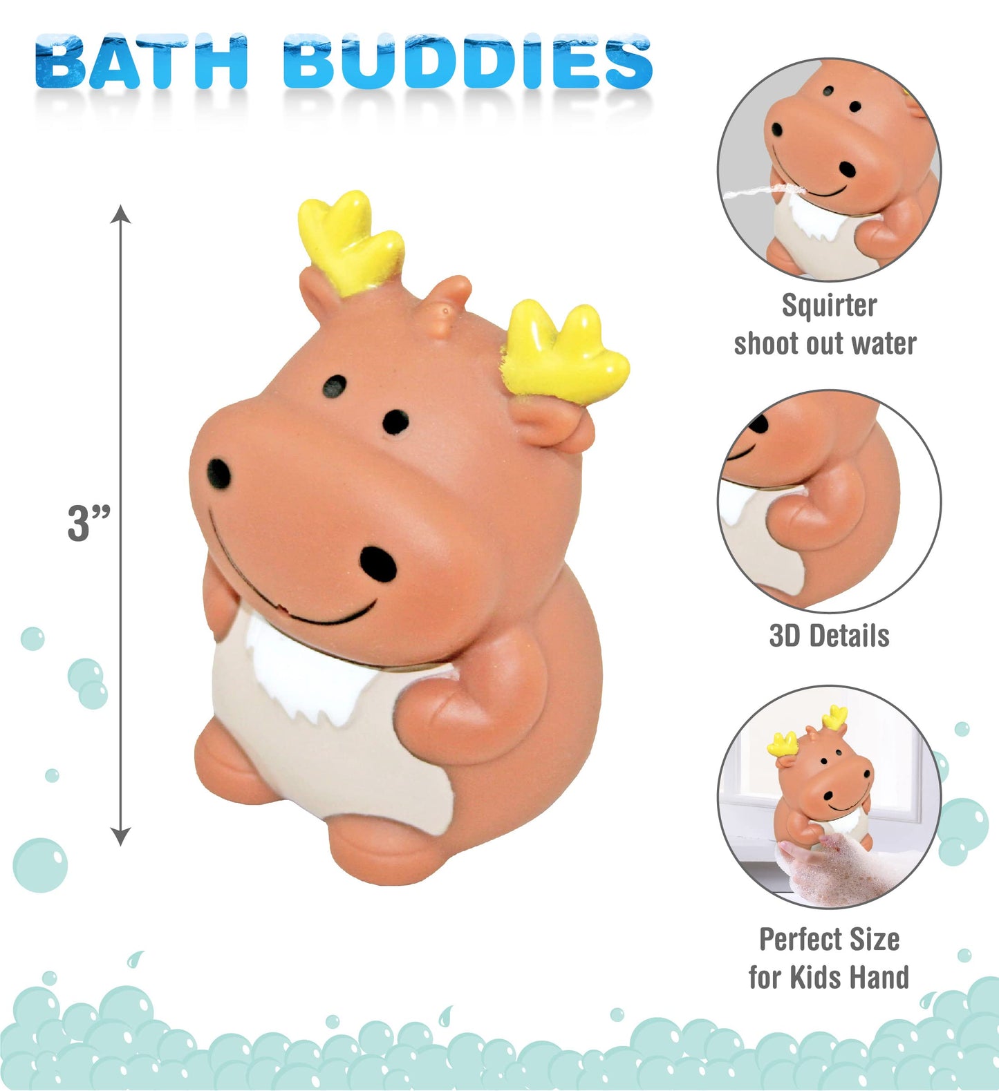 Dollibu Moose Bath Buddy Squirter - Floating Moose Rubber Bath Toy, Fun Water Squirting Bathtime Play For Toddlers, Cute And Soft Wild Life Animal Toy For The Bathtub, Beach, & Pool For Girls And Boys