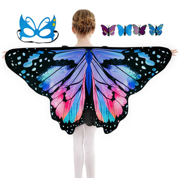 Sunlisky Kids Butterfly Wings Costume For Girls Fairy-Wings Mask Party Favors Gifts (Blue Red Sets)