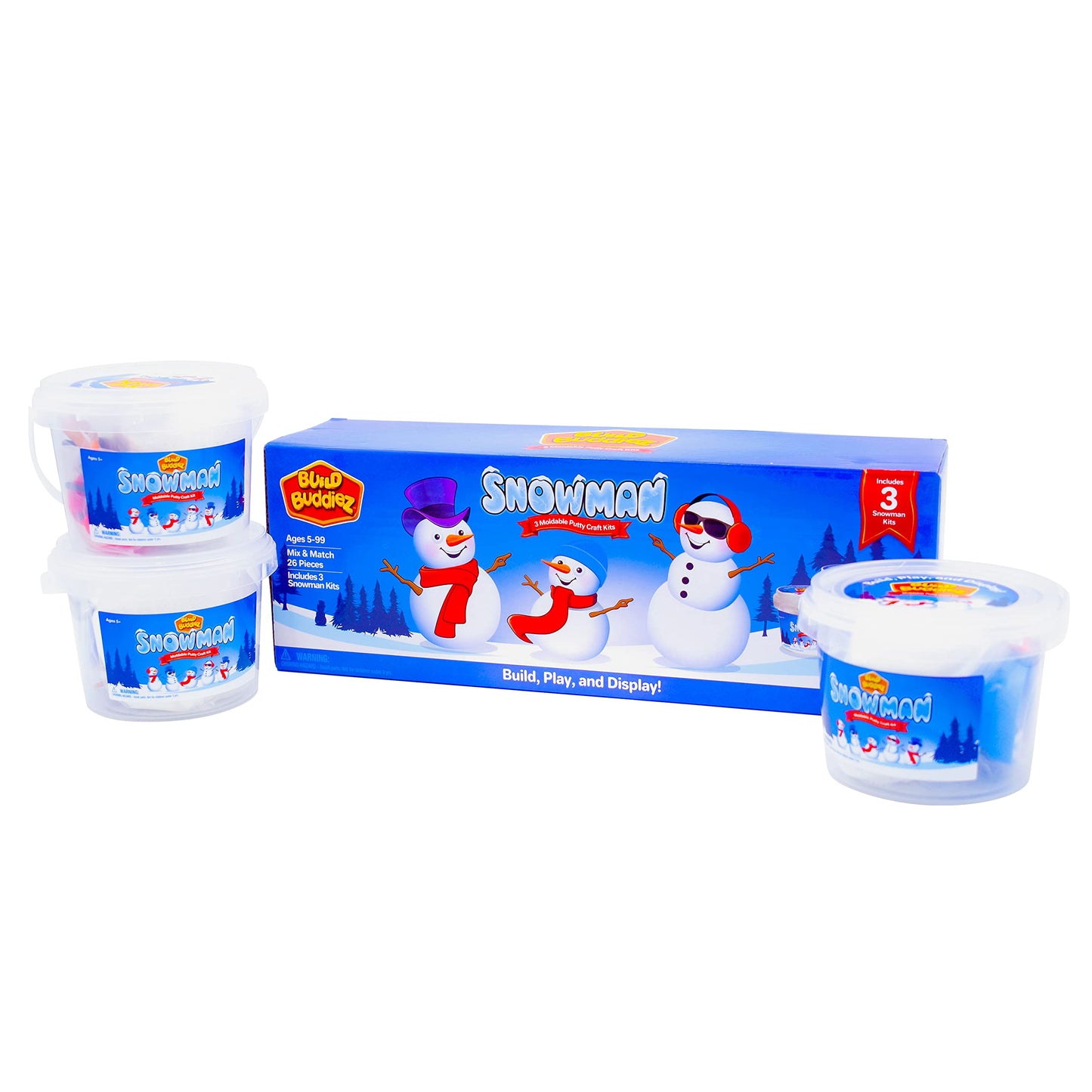 Build Buddiez Snowman Craft Kit 3 Pack - Build, Play, and Display 3 Air-Dry Clay Snowmen All Christmas & Winter