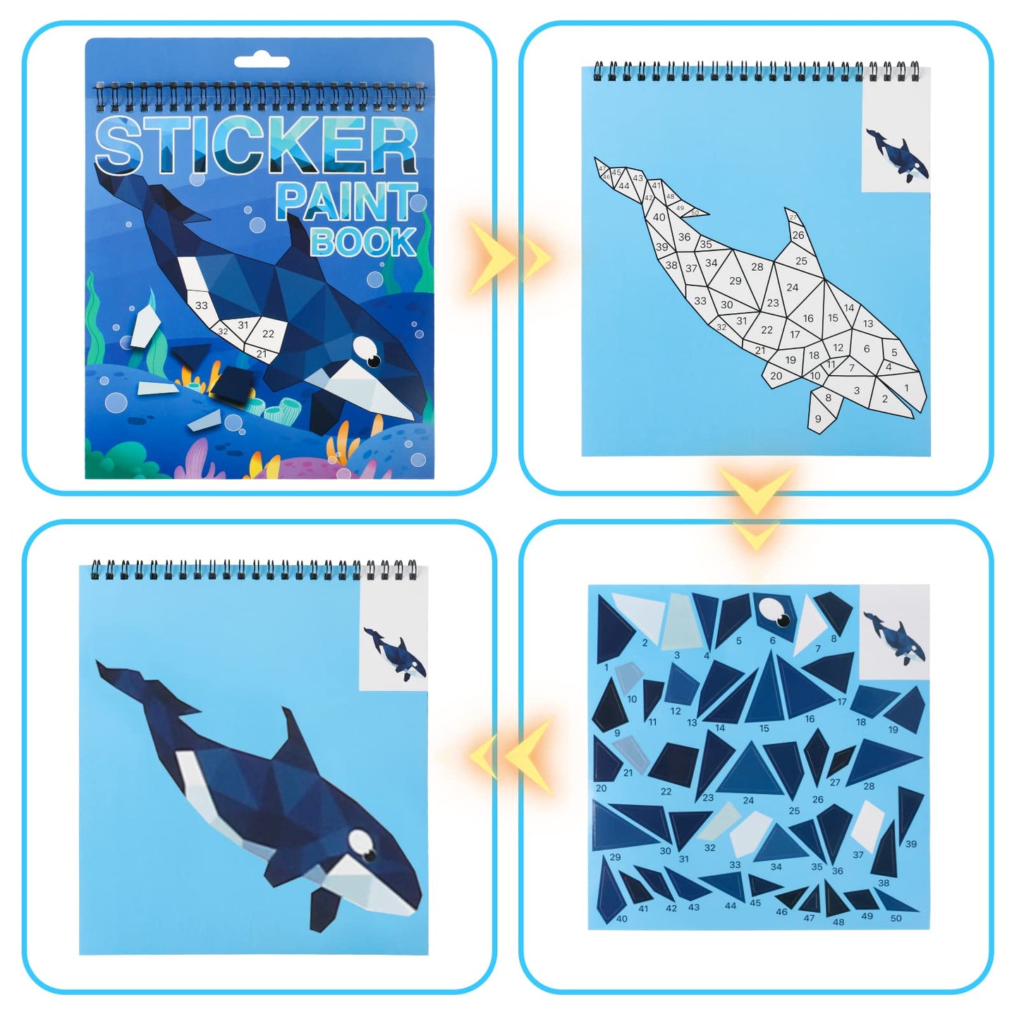 Ocean Sticker Book Crafts For Kids Ages 4-8 Sticker Paint Number Books, Stickers For Kids Girls Boys Birthday Easter Day Party Favor Gift Car Road Plane Travel Learning Educational Toy(Ocean)