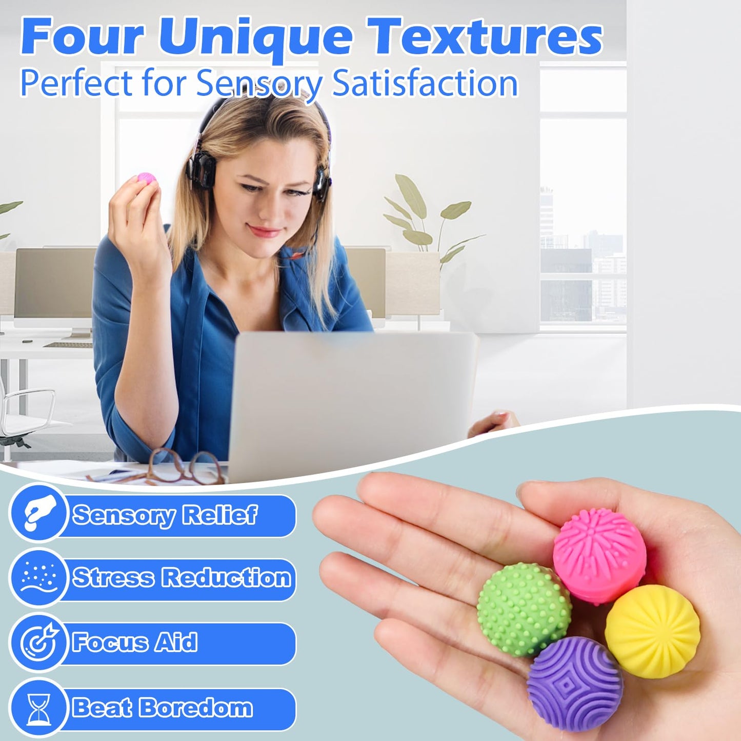 Magnetic Sensory Fidget Balls - 4-Pack Silicone Weighted Stress Relief Toys For Kids, Teens & Adults - Quiet, Textured Magnet Fi