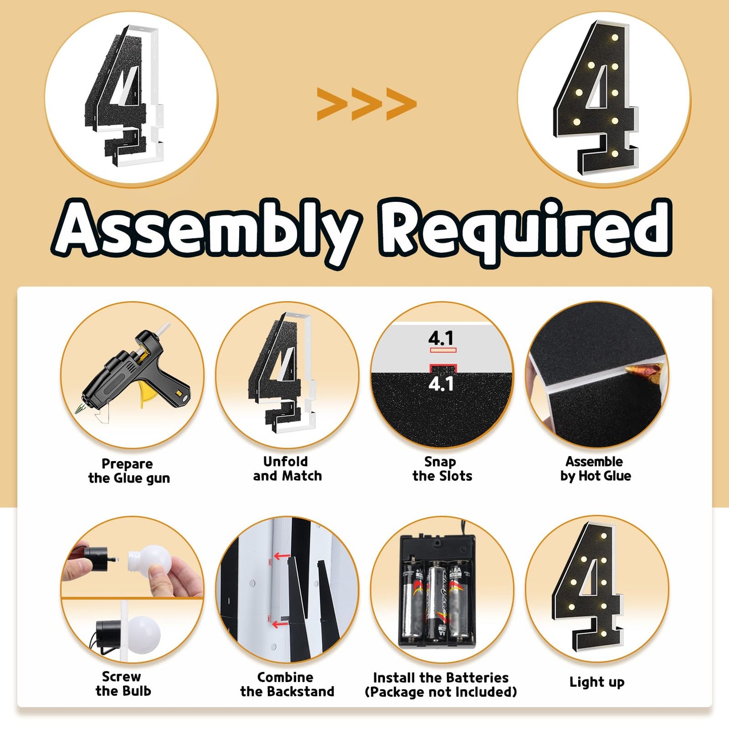 Imprsv Marquee Numbers Black 3Ft: Black Party Decor - Light Up Number 4 Large 3 Feet Tall - Birthday Decorations For Him Her 4Th