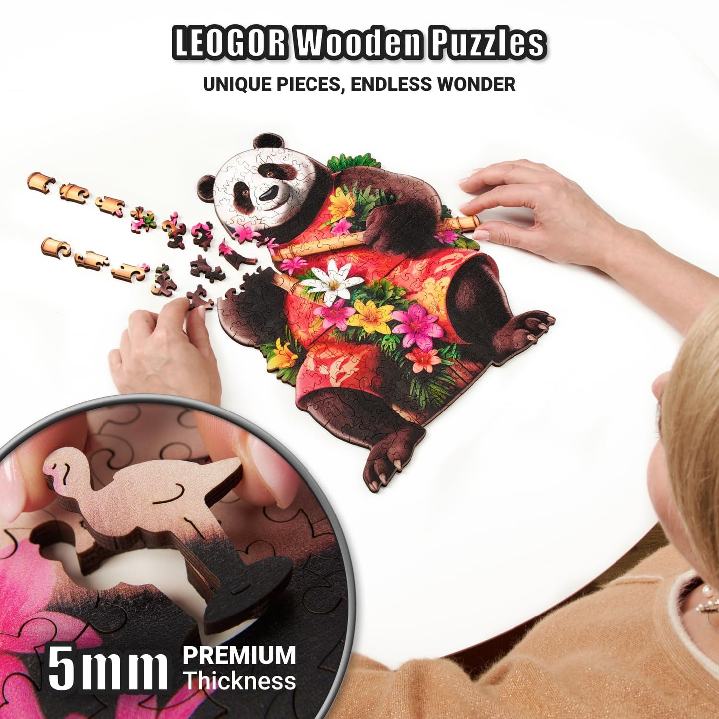 Tropical Panda Paradise - 200 Piece Wooden Puzzles for mature-themeds - 10.9 x 13 in - Extra-Thick 5 mm Wood Puzzle  Hand-Drawn Pieces  Animal Shaped Design - enhanced Gift for Puzzle Lovers by LEOGOR
