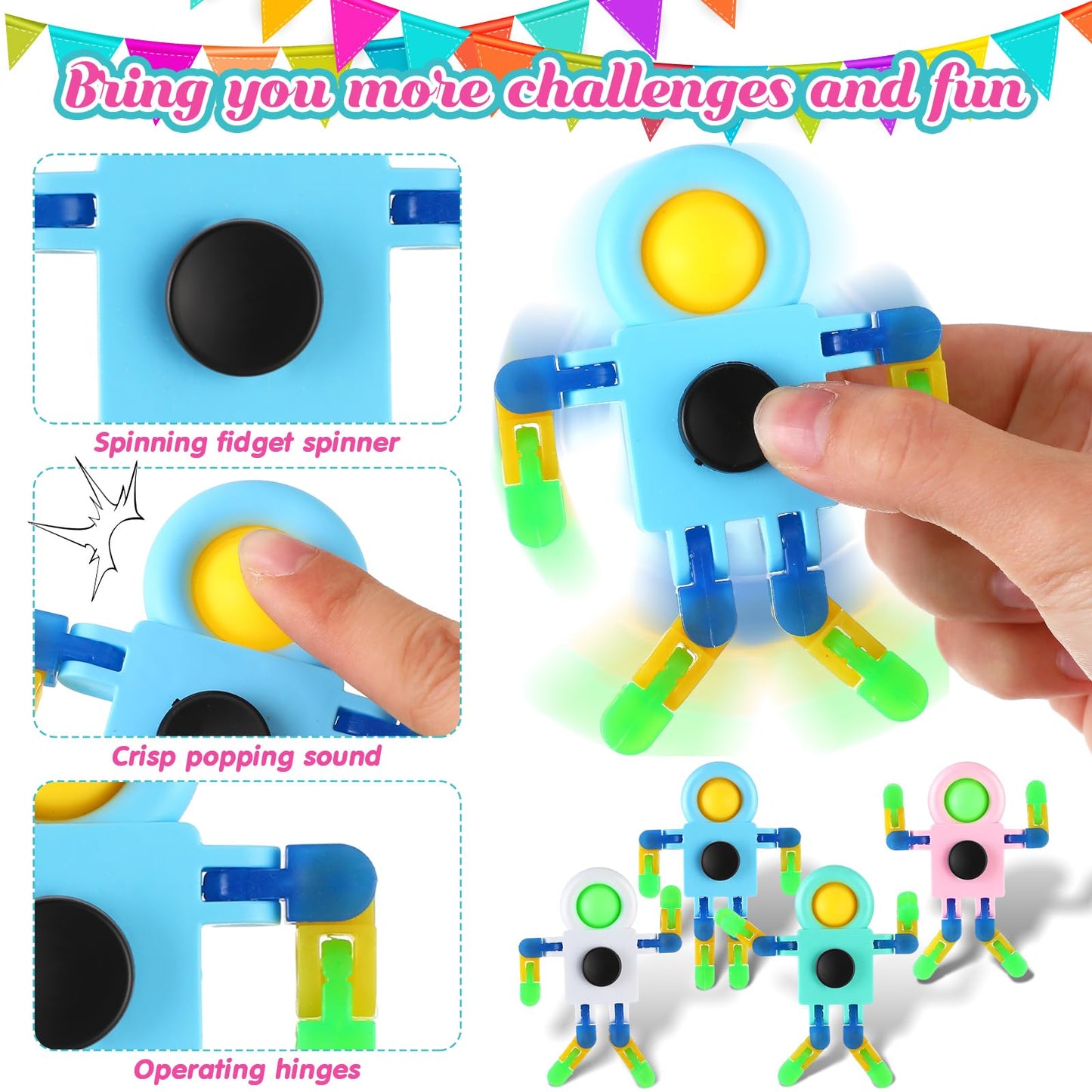 Shappy 72 Pcs Fidget Sensory Spinner Toys Transformable Chain Robot Fingertip Toy Sensory For Anxiety, Stress Relief Adhd Autism