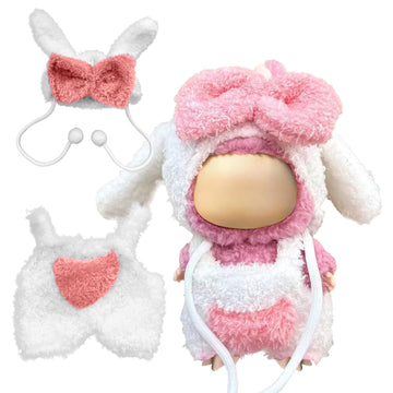 17cm Doll Clothes Set(NO Doll) - Cute Knit Sweater & Handcrafted Crochet Skirt  enhanced Fashion Dresses  Soft Stretch Fabric Costume Accessories Pink Lop-Eared Rabbit Suit