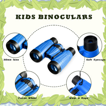 Libima 24 Pcs Binoculars for Kids Educational Compact Kids Binoculars with Neck String Toddler Binoculars for Boys Girls Learning Bird Watching Camping Hiking Travel Safaris Birthday Gifts (Blue)