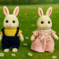 Oleoca Family Cream Rabbit Figures - Set Of 2 Collectible Flocked Mini Dolls With Removable Clothes, Miniature Dollhouse Pretend