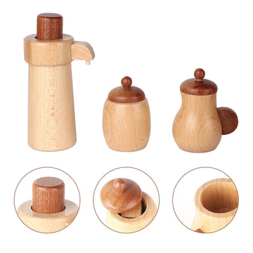 WHOHOLL Wooden Tea Set for Little Girls, Natural Wood Toys Tea Party Set, Kids Tea Set for Toddlers 1-3, Baby Play Tea Cup Set f