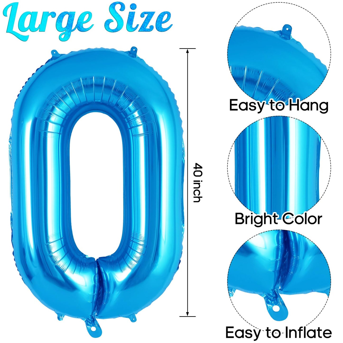 Blue Number 0 Balloon 40 Inch, Big Large Foil Helium Number Balloons, Jumbo Giant Mylar Number 0 Balloons For Birthday Party Dec