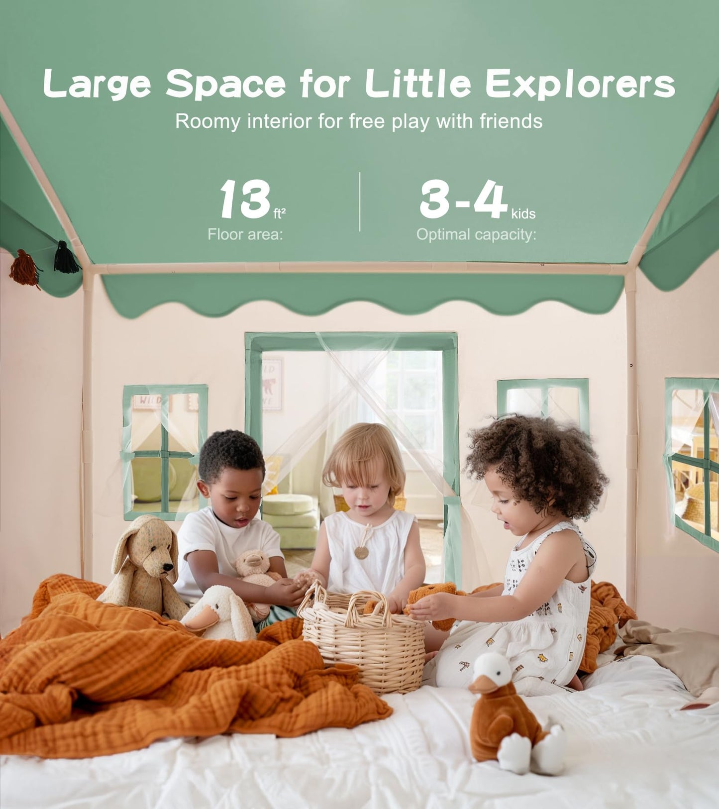 Play Tent With Mat, Star Light Large Kids Playhouse With Windows Easy To Wash, Indoor And Outdoor Play Tent For Kids, Little Dove Toys For Girls, Boys, 47X40X52 (Green Play Tent, Large Size)