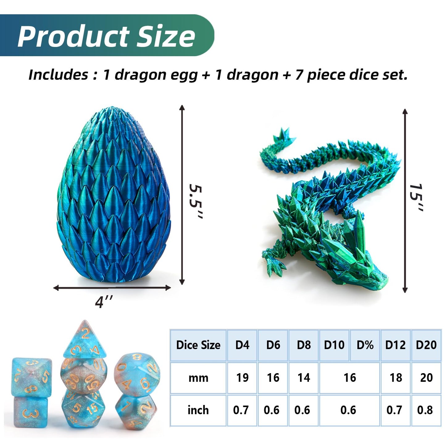 DND Dice Set (7 Pieces) and 3D Printed Dragon Egg,Fidget Toys,Surprise Dragon Egg and Polyhedral Dice Set with Gift Box,Playing