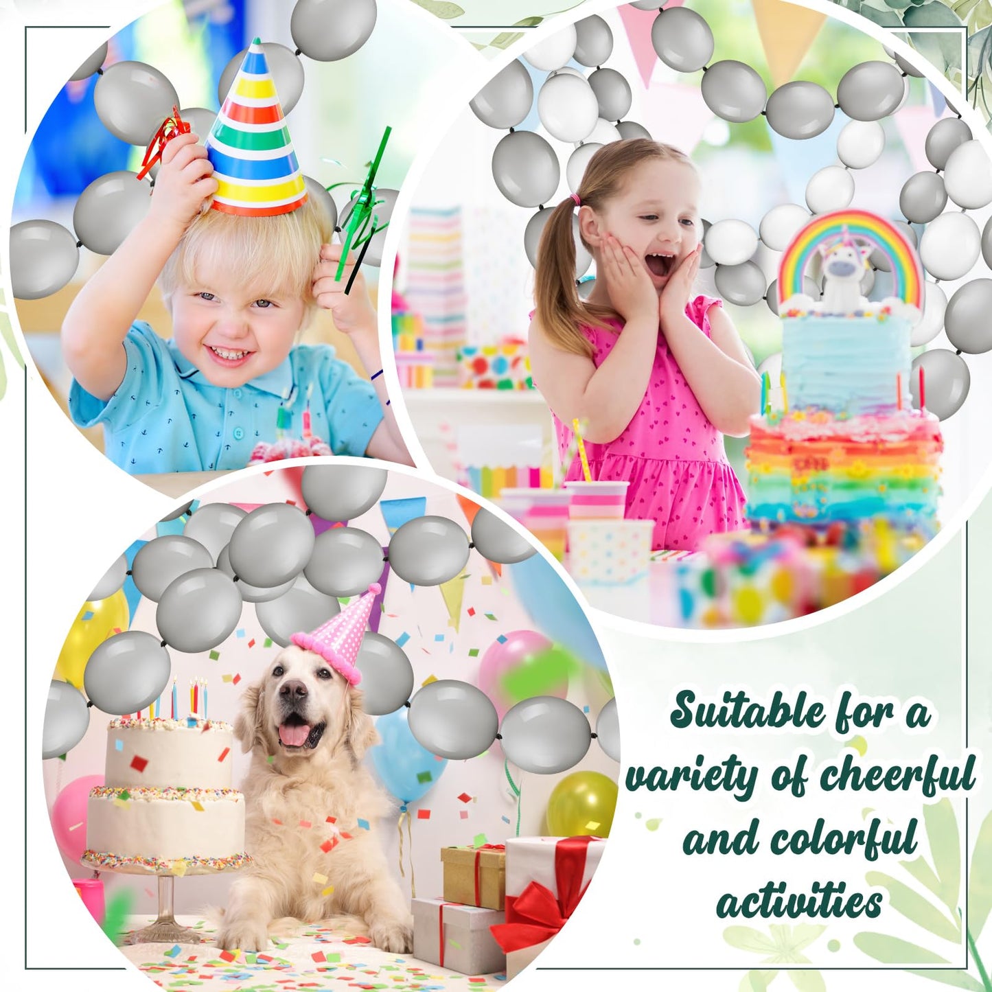 Meanplan 100 Pcs Link Balloon Linking Balloon Latex Linkable Balloons Connected Wedding Party Decoration(Gray,6 Inch)