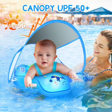 LAYCOL Baby Swimming Float with UPF50+ Sun Canopy, Large, Cerulean Blue, Model B1214 for Ages 3-36 Months