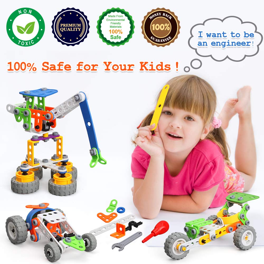 Moontoy 11 In 1 Stem Toys For 4 5 6 7 8+ Year Old Boy Birthday Easter Gift 175 Pcs Building Toys For Kids Ages 4-8 5-7 6-8 4-6 Erector Set Educational Blocks Construction Stem Activities Creative Game