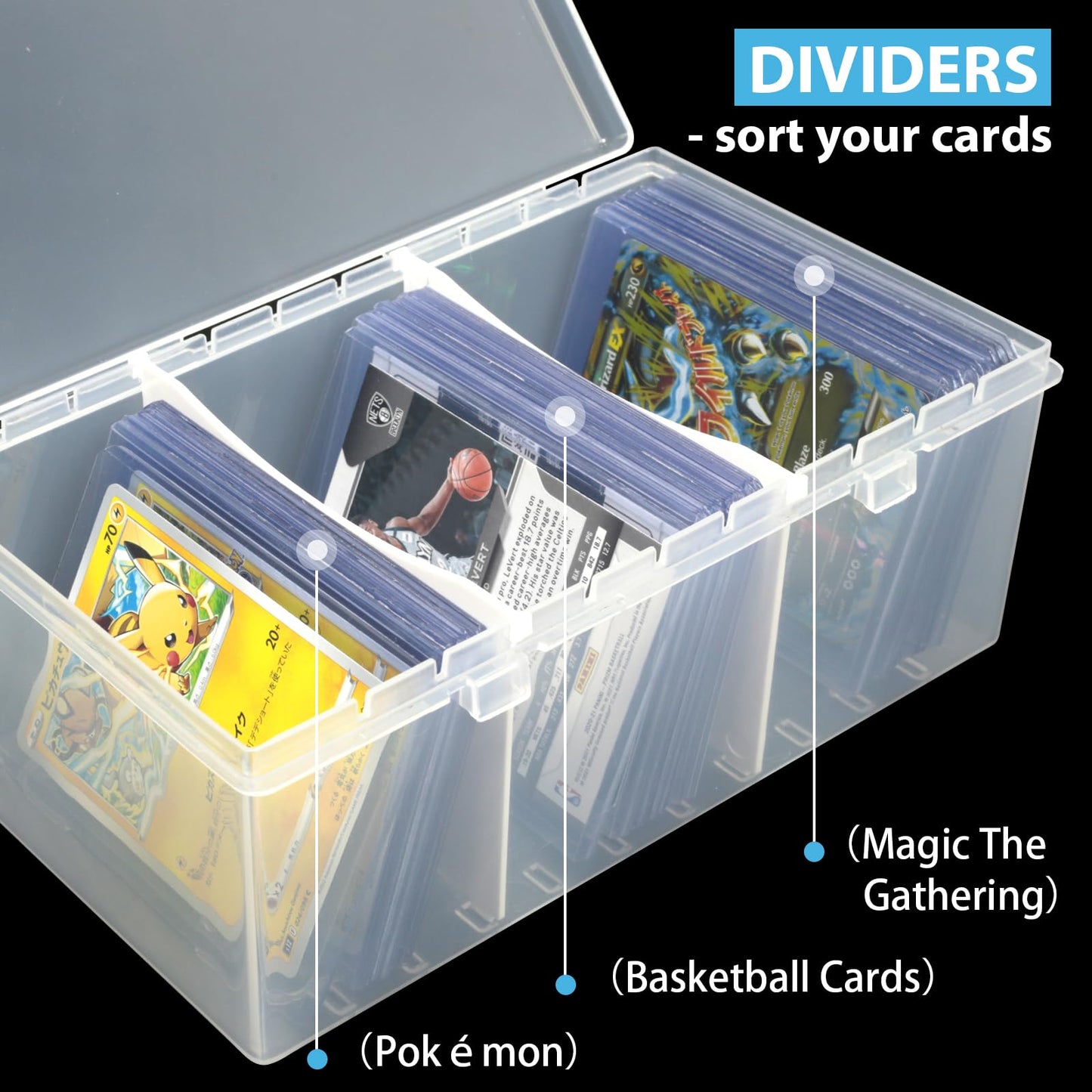 Vowcarol Plastic Top Loader Storage Box With Dividers, Trading Card Storage Box, Sports Cards Storage Box, Top Loader Case For Baseball Cards Storage- 1 Pack