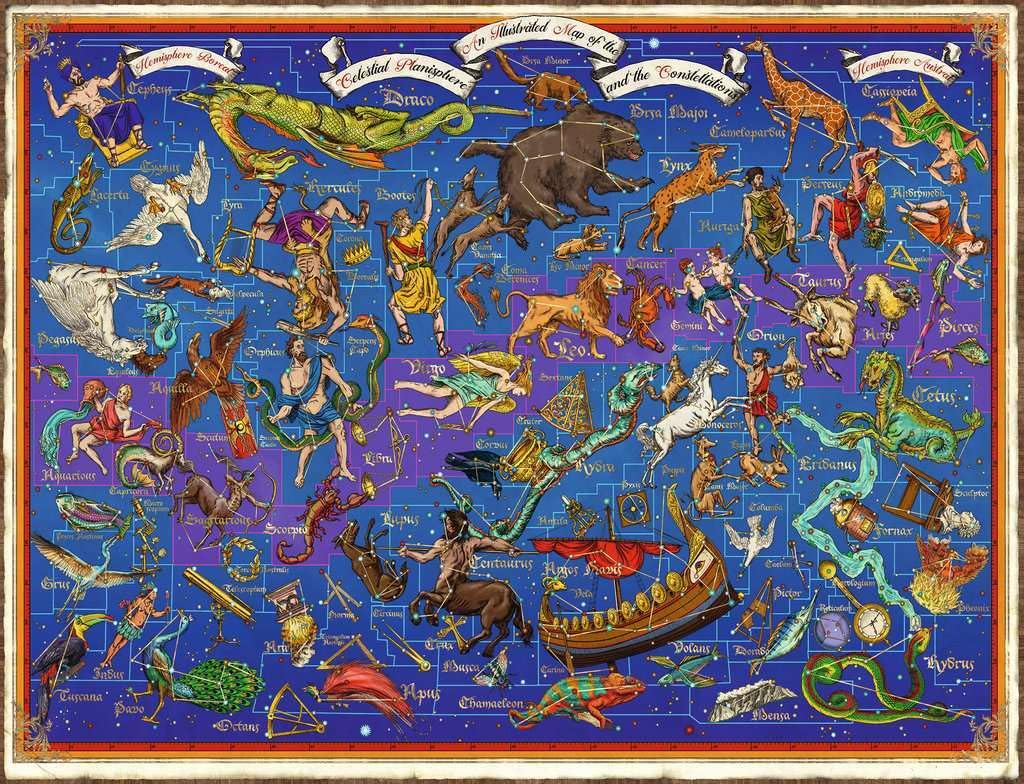 Ravensburger Constellations Jigsaw Puzzle - 2000 Piece Stellar Zodiac Map Puzzle | Unique Softclick Technology | Bright, Glare-F