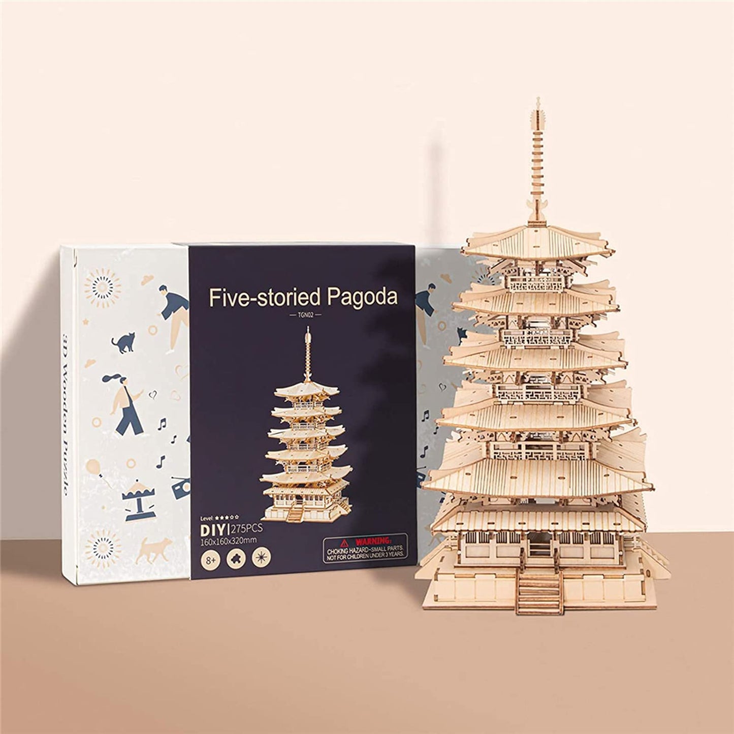 Rowood 3D Puzzles For Adults, Wooden Model Kits For Adults To Build, Gift On Birthday Christmas - Five-Storied Pagoda (275 Pcs)