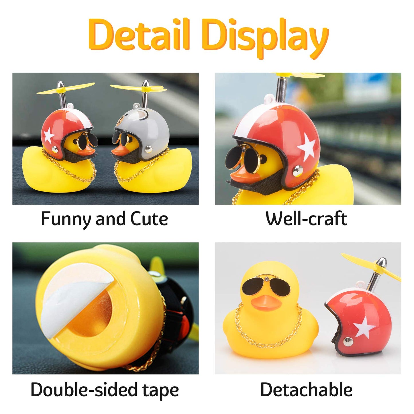 Wonuu Rubber Duck Toy Car Ornaments Yellow Duck Car Dashboard Decorations Cool Glasses Duck With Propeller Helmet (Red Hat White