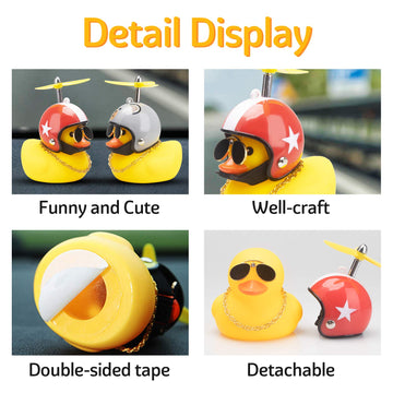 Wonuu Rubber Duck Toy Car Ornaments Yellow Duck Car Dashboard Decorations Cool Glasses Duck With Propeller Helmet (Red Hat White