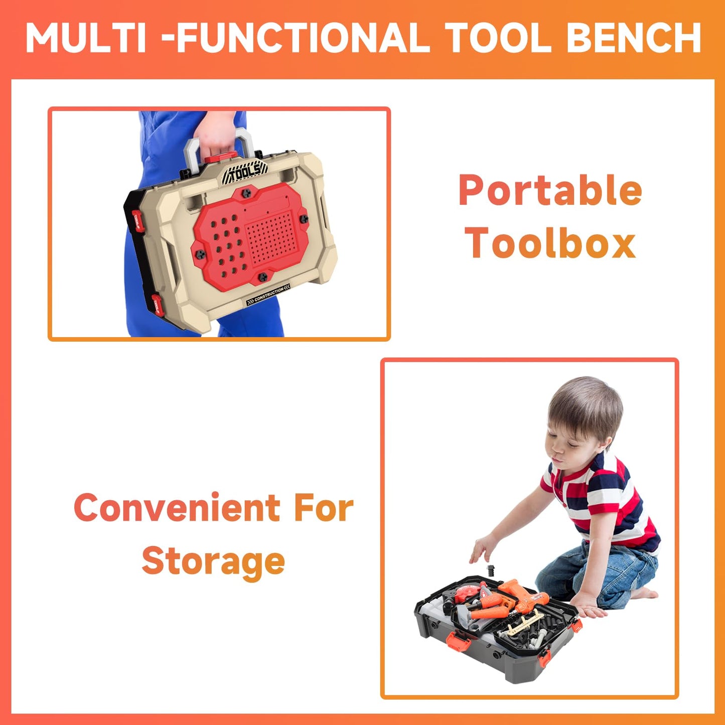 Toddler Tool Bench Set, 78pcs Tool Bench for Kids Ages 3-5 Years Old, Construction Toy Tool Set with Drill for Kids Workbench Pl