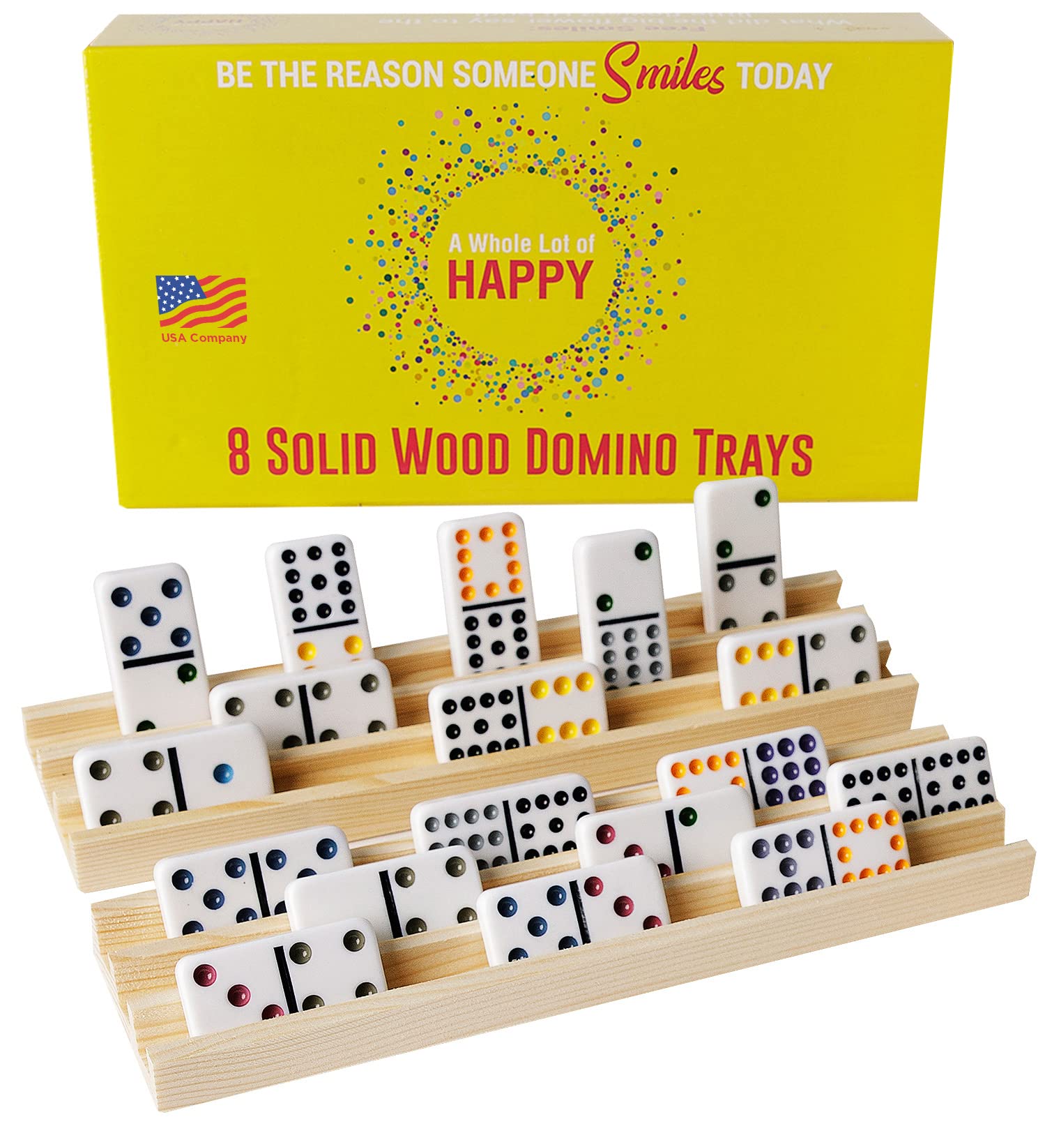 Wooden Domino Train Domino Trays - 8 Solid Wood Domino Holders with 3 Tilted Rows for Ideal Visibility - Domino Holders for Domino Game  Mexican Train Dominoes  Chickenfoot Dominoes  Cuban Dominoes